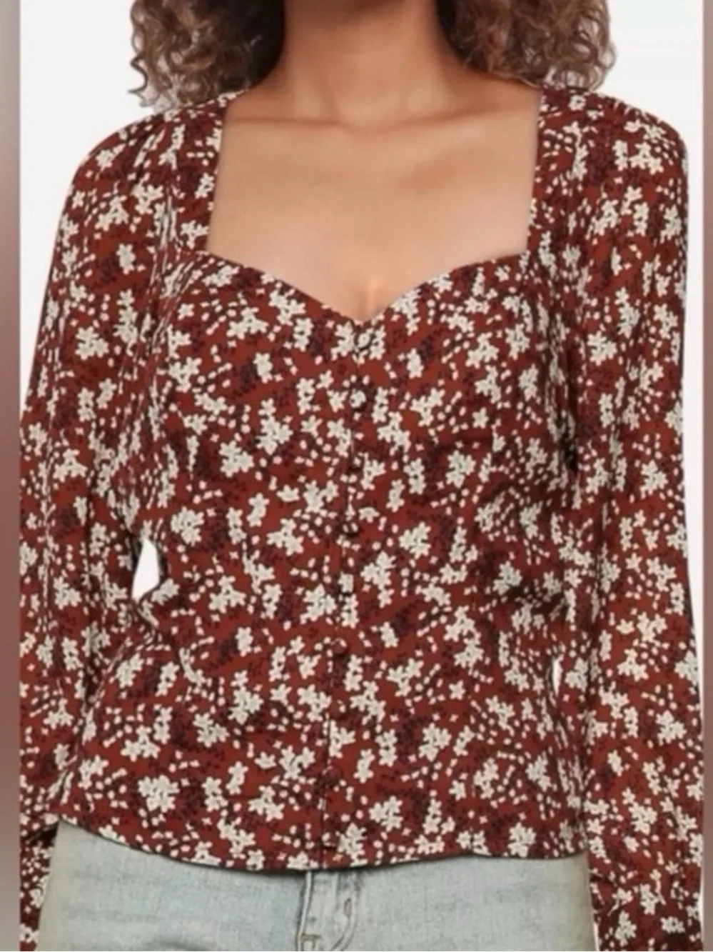 Abercrombie & Fitch Red Floral Sweetheart Corset Blouse Top Size Small